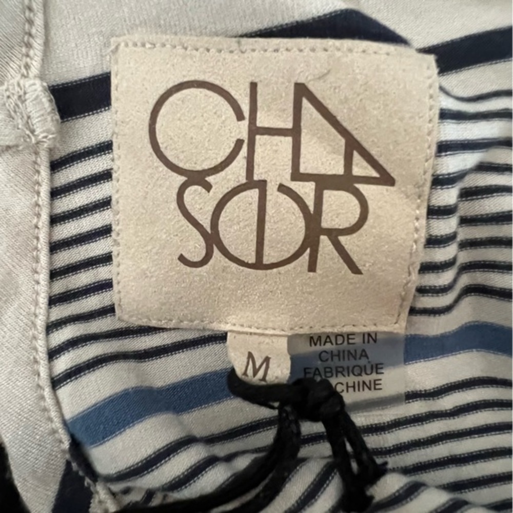 Chaser New Cream Blue Striped Ruffle Sleeve Top Size M - Picture 5 of 5